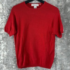 Kevo Womens Size L 100% Silk Ribbed Sweater Red Short Sleeve Pullover Outdoor